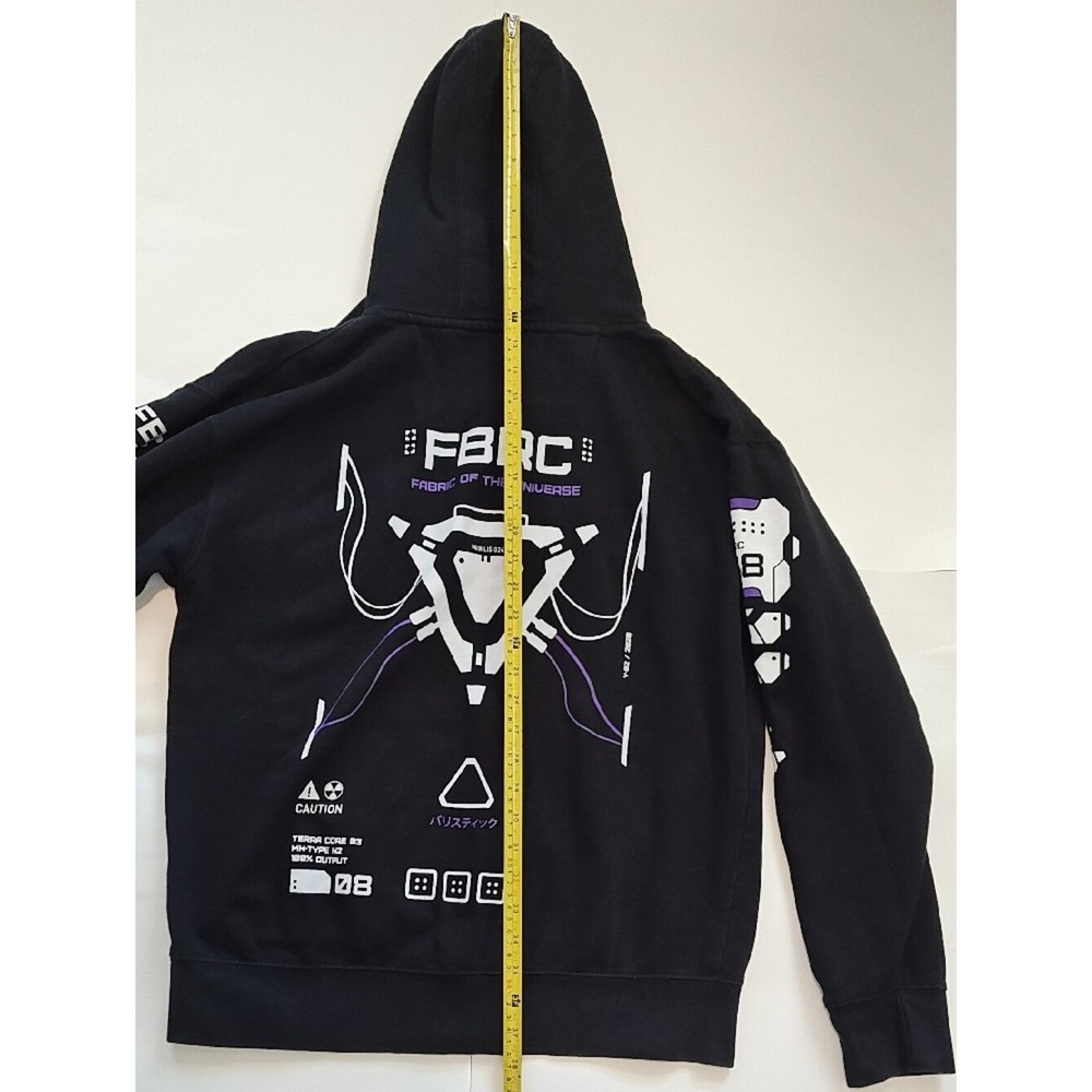 Men FBRC Black Zip-Up Hoodie Sweater Large White & Purple Graphics Pockets - Picture 2 of 15